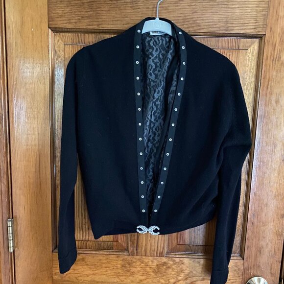 Vintage - Two Cashmere Sweaters with Removable Fur Collar and Rhinestone Accents - Picture 4 of 15